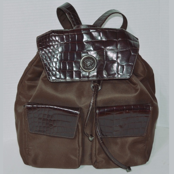 Gianni Versace Medusa Backpack Brown Nylon Leather Trim main image 6